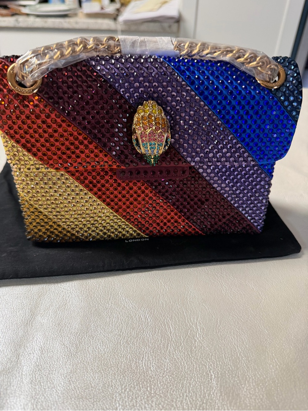 Kurt Geiger Multicolor Crystal Stripe Mini Bag with Gold Chain